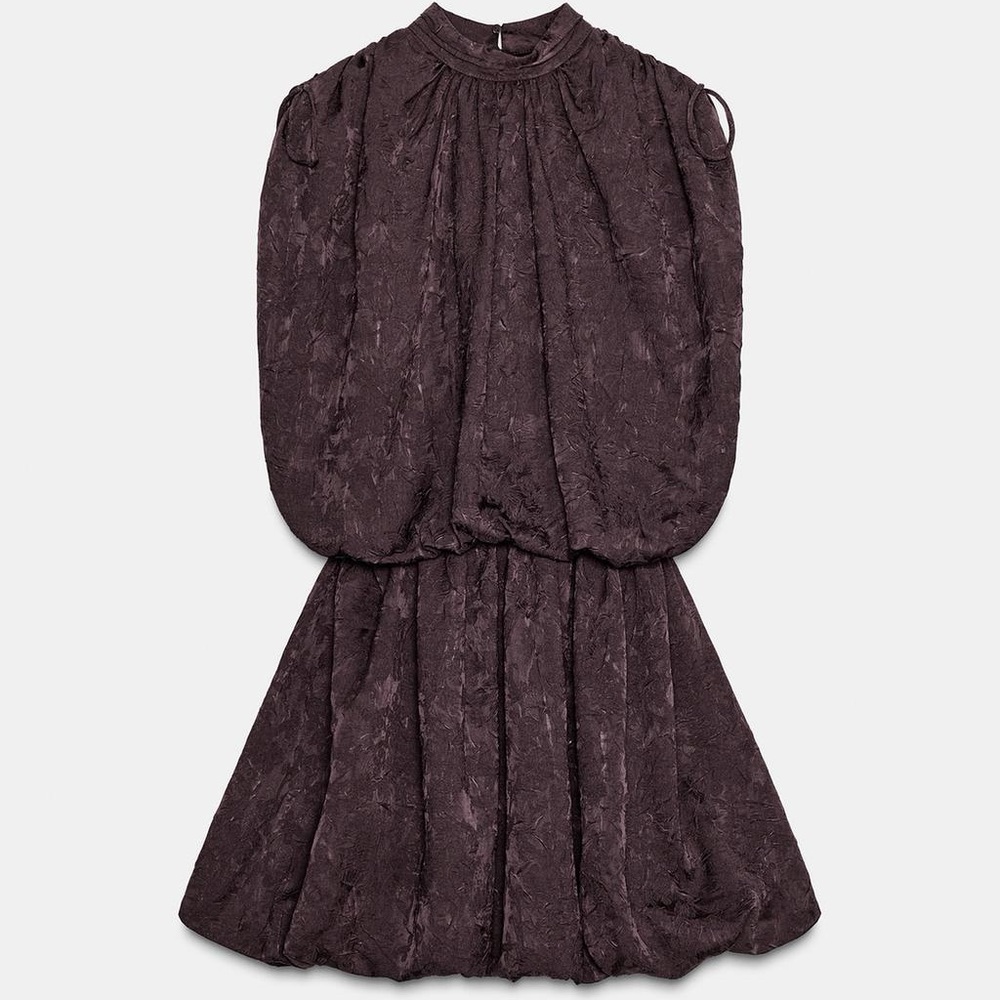 ZARA JACQUARD VOLUMINOUS BUBBLE HEM MINI DRESS | S NWT - Picture 6 of 16